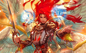 Warrior Angel, wings, sword, crystal, boy, man, red, angel HD wallpaper