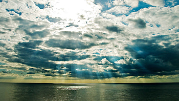 Nature, Sea, Sun, Clouds, Shine, Light, Rays, Beams, Color, Colors HD wallpaper