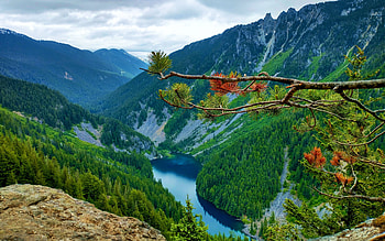 Lindeman Lake from Goat Ridge, British Columbia, landscape, trees, clouds, sky, canada, mountains, forest HD wallpaper