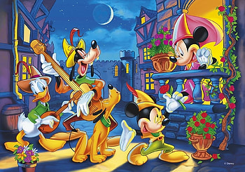 Serenade, dog, minnie, dinsey, balcony, fantasy, mickey mouse, goofy, donald duck HD wallpaper