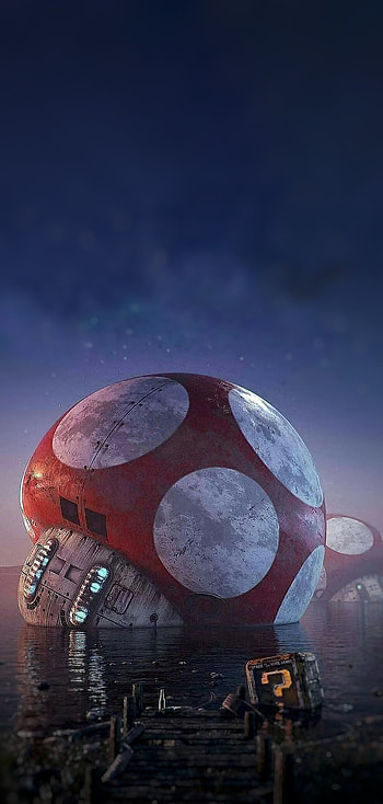 Ruined toadstool, atmosphere, red, dystopian, future HD phone wallpaper