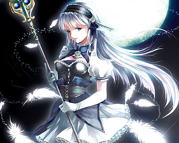 Anime Warrior, night, glow, nice, feather, 3d, cg, warrior, female, sexy, sweet, gorgeous, hot, girl, anime girl, anime, pretty, light, white hair, fighter, lovely, realistic, green eyes, silver hair, staff, cute, rod, dress, long hair, beauty, wand, moon, sparks, divine, beautiful, armor, elegant, weapon, gown HD wallpaper