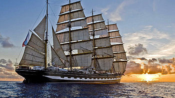 Sailing ship at dawn, Maritime beauty, Nautical sunrise, Mornings at sea HD wallpaper