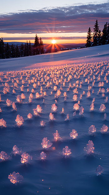 Frostflower Sunset — Winter , snow, winter HD phone wallpaper