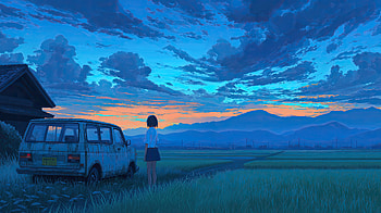 Lonely Anime Girl Countryside Highway To Tomorrow, lonely, anime-girl, highway, sunset, clouds, van, artist, artwork, art, digital-art, ai, deviantart HD wallpaper