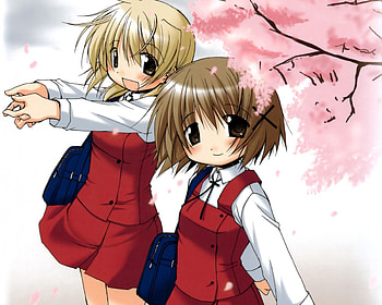 Yuno and Miyako, yuno, anime, miyako, hidamari sketch, school uniform, school girl HD wallpaper