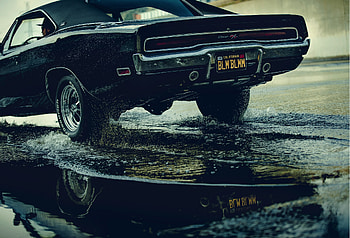 Dodge charger, muscle car, rear, water splashes HD wallpaper