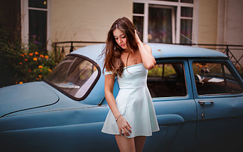Model With Classic Car, model, girls, classic, cars, classic-cars HD wallpaper