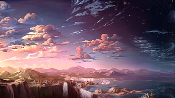 Anime Landscape Waterfall Cloud , anime, landscape, waterfall, cloud, artist, artwork, digital-art HD wallpaper