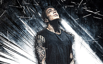 Headhunterz, grunge art, music stars, Dutch DJs, Willem Rebergen, superstars, white abstract rays, Headhunterz HD wallpaper