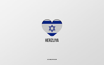 I Love Herzliya, Israeli cities, Day of Herzliya, gray background, Herzliya, Israel, Israeli flag heart, favorite cities, Love Herzliya HD wallpaper