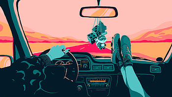 Retro Drive Legs Crossed On Dashboard, retrowave, artist, artwork, digital-art HD wallpaper