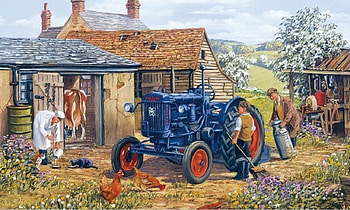 Tracteur, maison, bleu, homme HD wallpaper