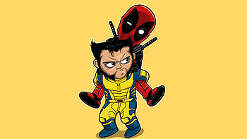 Deadpool X Wolverine Duo, wolverine, deadpool, superheroes, yellow, minimalism, minimalist, artist, artwork, digital-art HD wallpaper