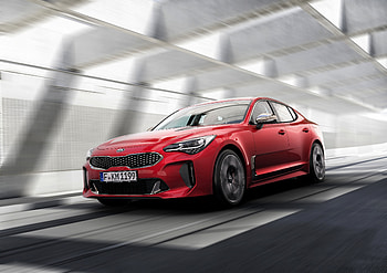 Red car, on-road, Kia Stinger HD wallpaper