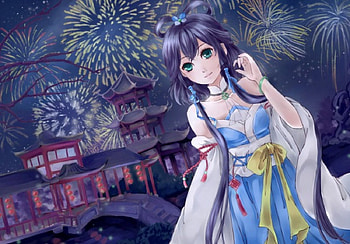 Luo Tiany, night, scenery, orginal, chinese dress, girl, vocaloid, long hair, oriental HD wallpaper