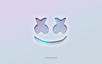 Marshmello logo, cut out 3d text, white background, Marshmello 3d logo, Marshmello emblem, Marshmello, embossed logo, Marshmello 3d emblem HD wallpaper