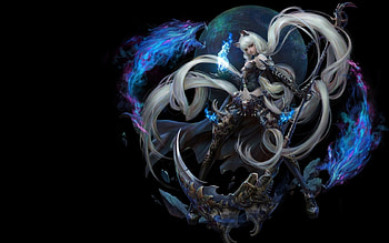 Ahri, blue, white, black, girl, fox, moon, fantasy, magical, league of legends, dragon, game, ears, nine tails HD wallpaper