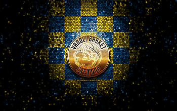 Guerino Vanoli Basket, glitter logo, LBA, yellow blue checkered background, basketball, italian basketball club, Guerino Vanoli Basket logo, mosaic art, Lega Basket Serie A HD wallpaper