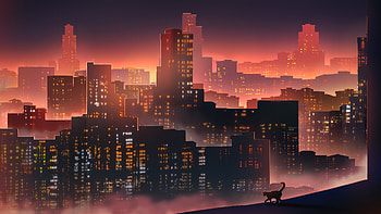 Cat In Big City Life, cat, artist, artwork, digital-art, deviantart HD wallpaper