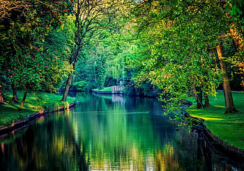 Park creek, river, creek, beautiful, serenity, tranquil, park, summer, reflection, trees, greenery, calm HD wallpaper