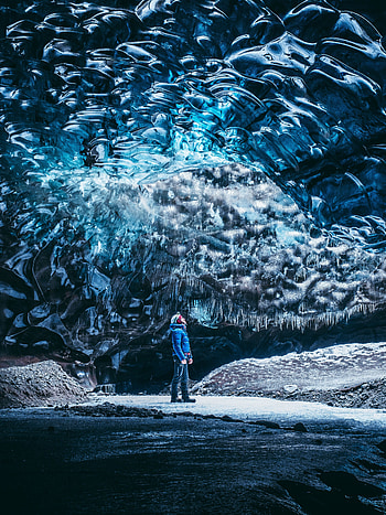 Nature, Ice, Journey, Human, Person, Cave, Glacier HD phone wallpaper