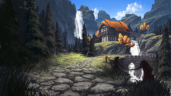 Art, Building, Rocks, Path, Hut HD wallpaper