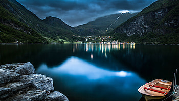 Nighttime lake allure, Blue delight, Gnome look's gem, Tranquil paradise HD wallpaper