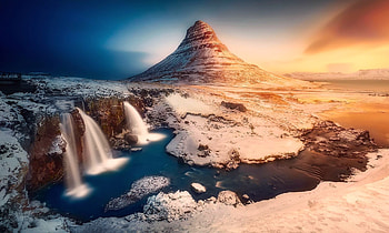 Waterfalls in Iceland, mount, iceland, winter, waterfalls HD wallpaper