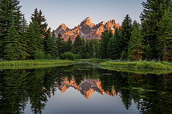 Schwabacher Landing Sunrise Reflection, Wyoming, tetons, reflection, trees, USA, sky, water, mountains HD wallpaper