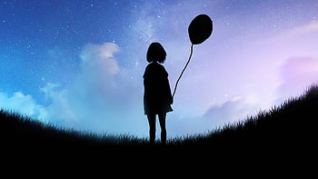 Are Growns Up Happy, alone, artist, artwork, digital-art, silhouette, balloon HD wallpaper