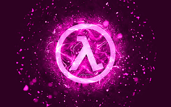 Half-Life purple logo, , purple neon lights, creative, purple abstract background, Half-Life logo, games logos, Half-Life HD wallpaper