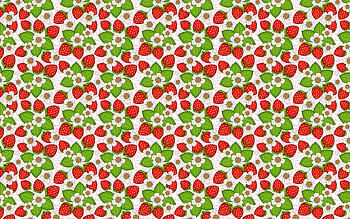Texture, white, strawberry, paper, flower, green, red, fruit, leaf, pattern HD wallpaper
