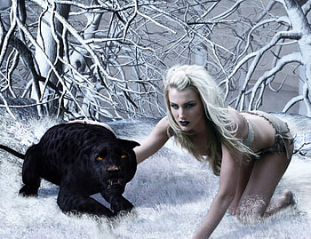 Friendship, black panther, nature, woman HD wallpaper