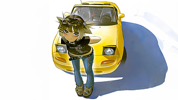 Anime Character Girl With Car Minimal , anime-girl, anime, white, minimalism, minimalist, artist, artwork, digital-art HD wallpaper