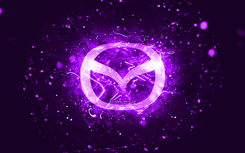 Mazda violet logo, , violet neon lights, creative, violet abstract background, Mazda logo, cars brands, Mazda HD wallpaper