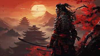 Samurai Warrior Sunset -, fantasy, samurai HD wallpaper