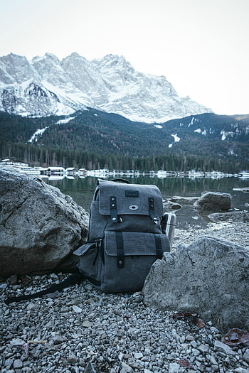 Nature, Mountain, Lake, Shore, Bank, Grey, Rucksack, Backpack HD phone wallpaper