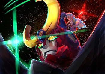 Their Bonds..., gurren lagann, nia, stars, spiral, simon, anime, mecha, green, red, anti spiral, tengen toppa gurren lagann HD wallpaper