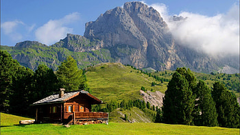 Hut At Val Gardena, Italy, clouds, south Tyrol, sky, mountain HD wallpaper