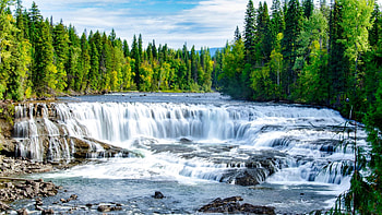 Dawson Falls, Wells Gray Provincial Park, British Columbia, river, clouds, trees, sky, forest, canada HD wallpaper