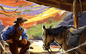 wild west cowboy horse mountain vector HD wallpaper