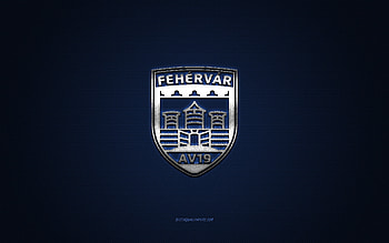 Fehervar AV19, Hungarian hockey club, EIHL, blue logo, blue carbon fiber background, Elite Ice Hockey League, hockey, Hungary, Fehervar AV19 logo HD wallpaper