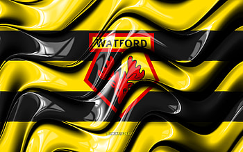 Watford FC flag, , yellow and black 3D waves, Premier League, english football club, football, Watford FC logo, Watford FC, soccer HD wallpaper