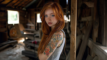 Redheaad Tatto Ai Girl, redhead, tattoo, girls, ai-girls, artist, artwork, digital-art HD wallpaper