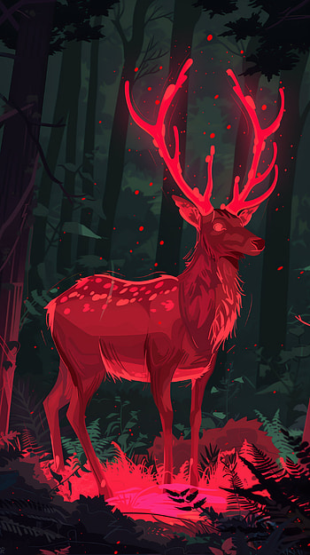 Radiant Crimson Deer - , deer, bioluminescence HD phone wallpaper
