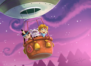 Art, Children, Journey, Flight, Balloon, Raccoon HD wallpaper