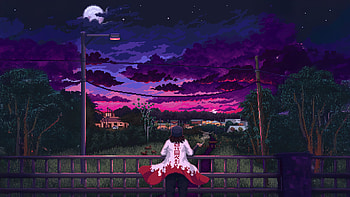 Hokage At Sunset, artist, artwork, art, digital-art, sky, purple, 8-bit, artstation HD wallpaper