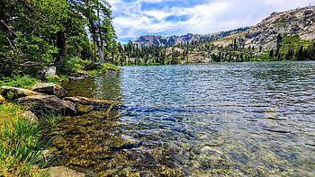 Silver Lake in the eastern Sierra, California, clouds, USA, sky, water, mountains, stones HD wallpaper