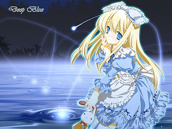 Anime Girl, girl, teddy, anime, deep blue HD wallpaper